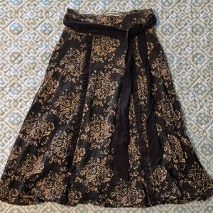 Effie's Heart Black and Gold Vintage-inspired Floral A-Line Skirt